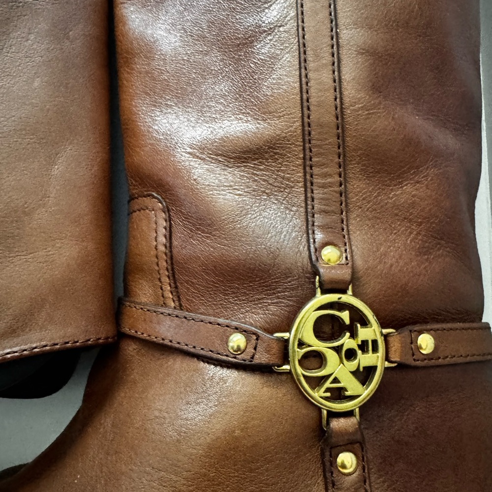 Coach Tan Leather Boots with Black Soles